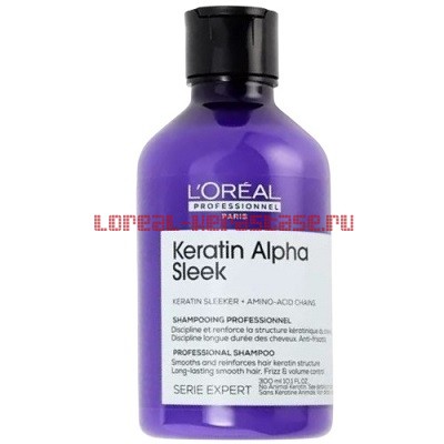 Loreal Keratin Alpha Sleek Разглаживающий шампунь без сульфатов 300 мл